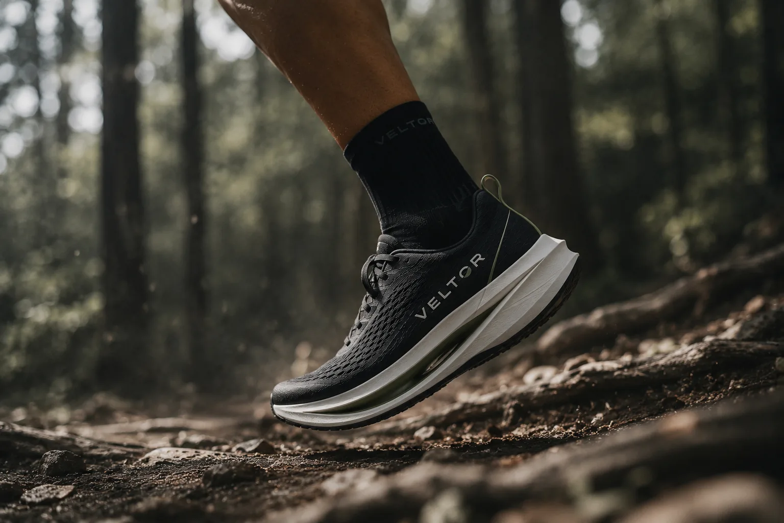 VELTOR APEX-1 — appui sur sentier forestier, foulée trail